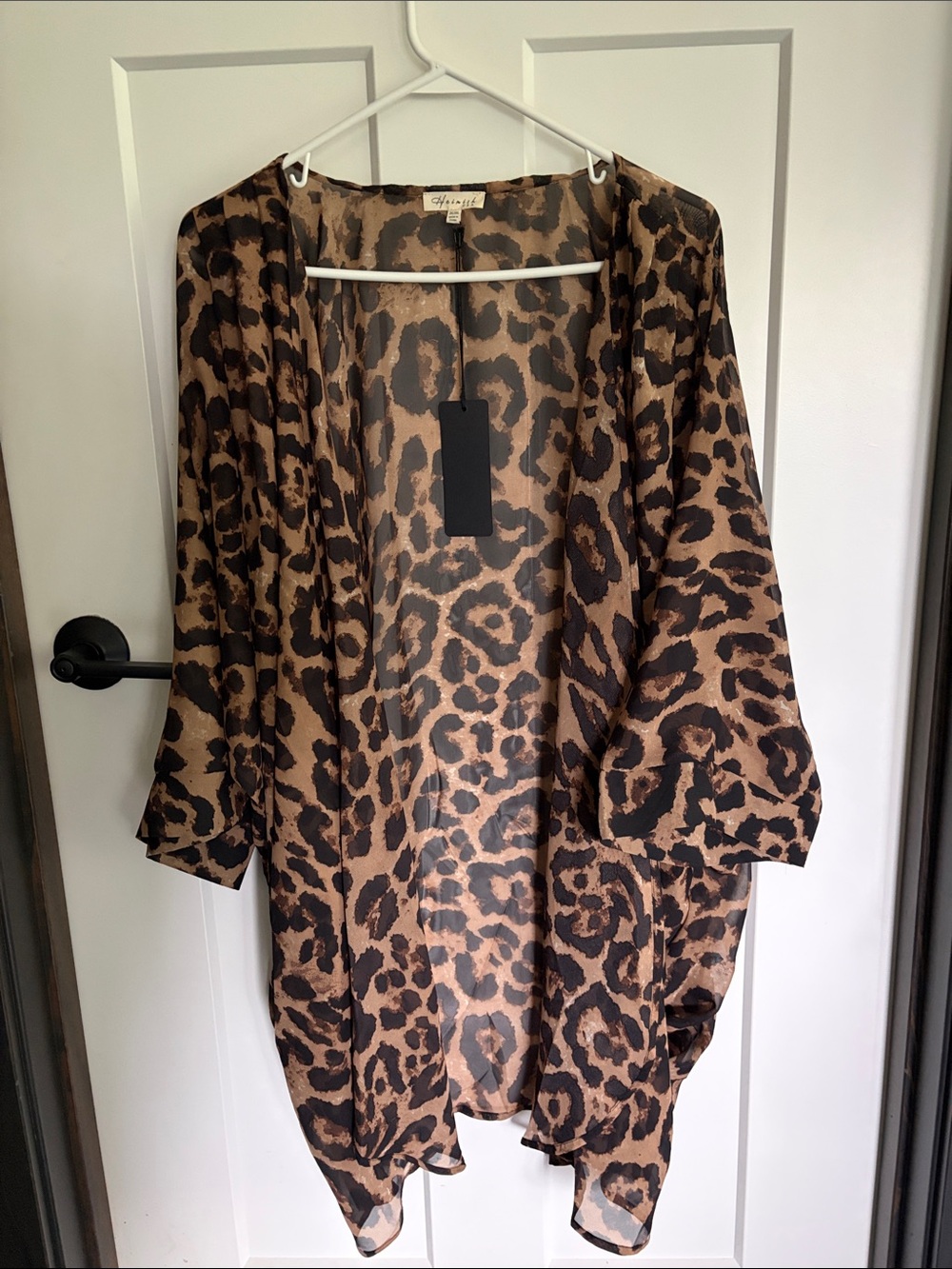 Leopard Print Sheer Kimono Cardigan - Browns Size 2/3xl